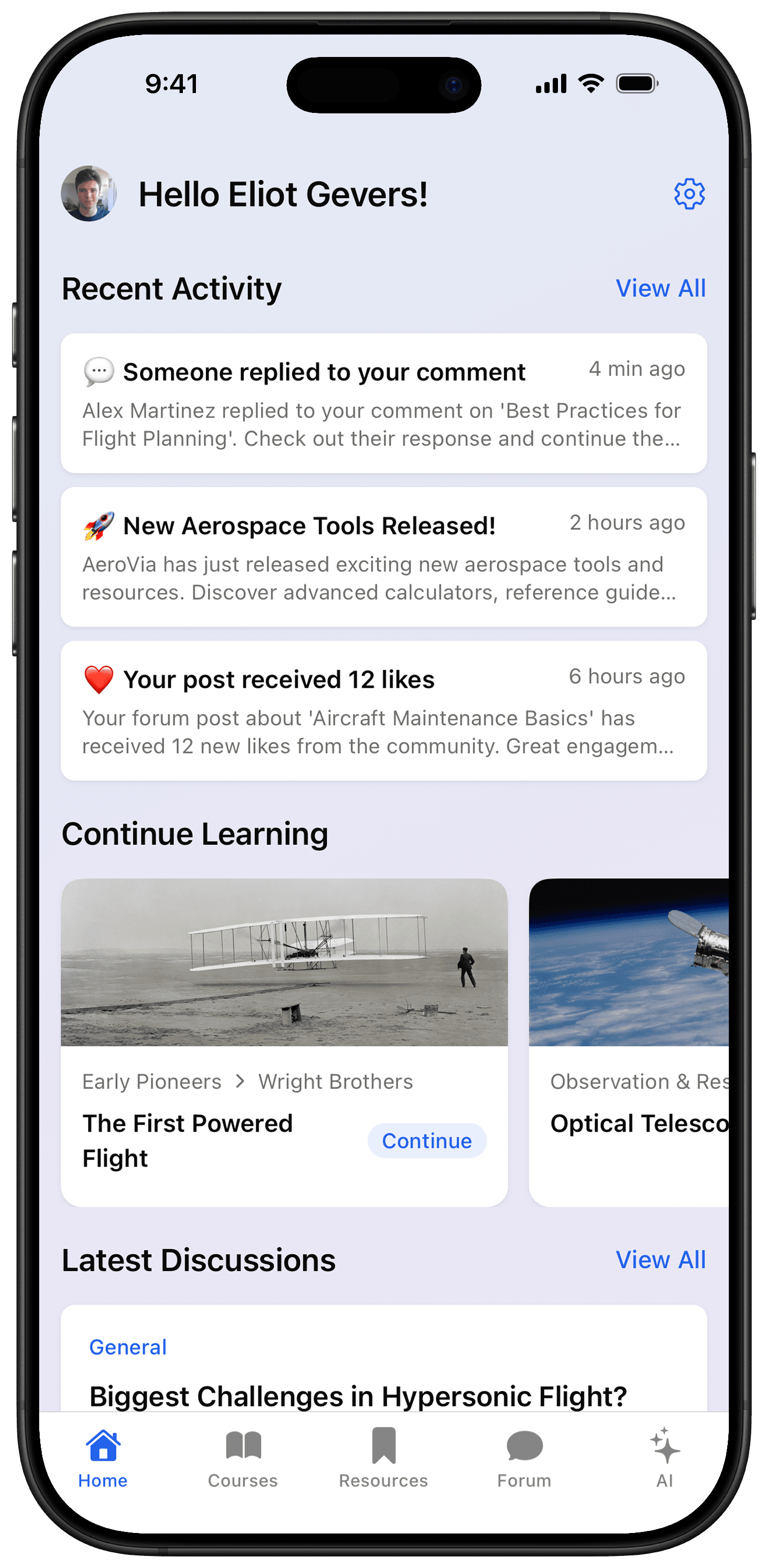 Mobile app homepage screen